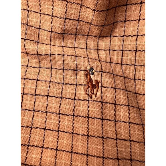 Ralph Lauren Mens Medium Brown Plaid Button Down Shirt with Multicolor Logo - Picture 2 of 3